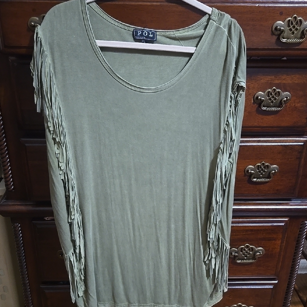 POL Women's Green Fringe Top